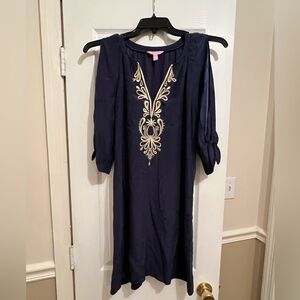 Lilly Pulitzer Navy Dress with Gold Detailing